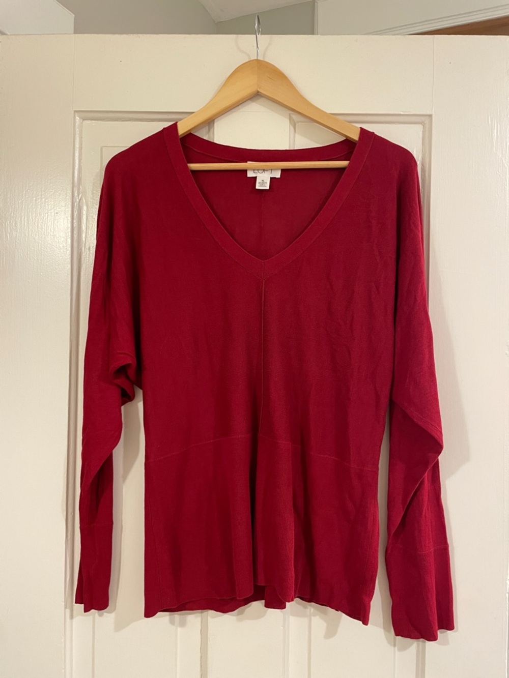 LOFT Deep Red V-Neck Long Sleeve Knit Top